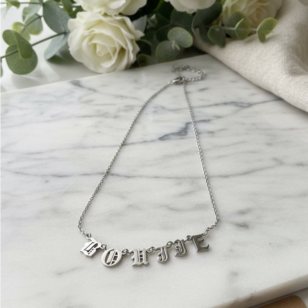✨ BOUJIE ✨ Silver Old English Letter Statement Necklace | Gothic Y2K Style - Picture 3 of 3